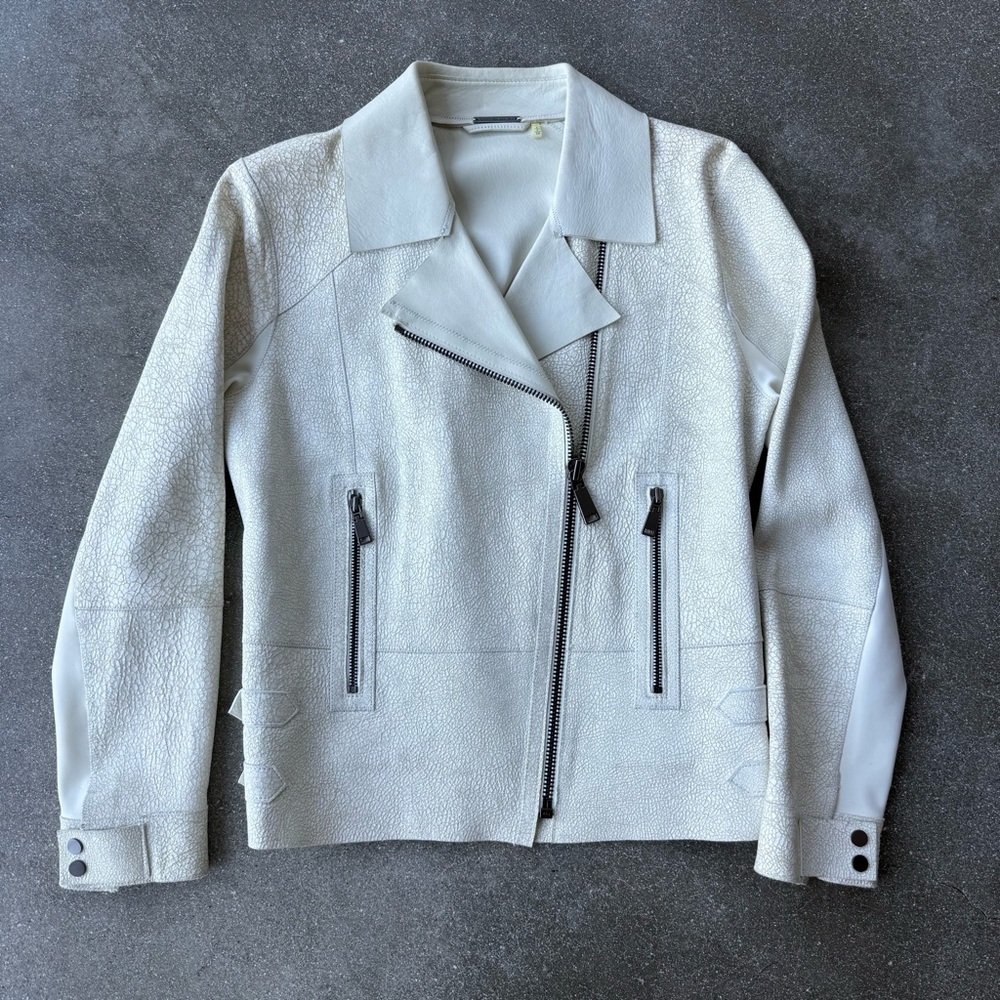 Elie Tahari Lamb Leather White Moto Jacket - size small, brand new without tags